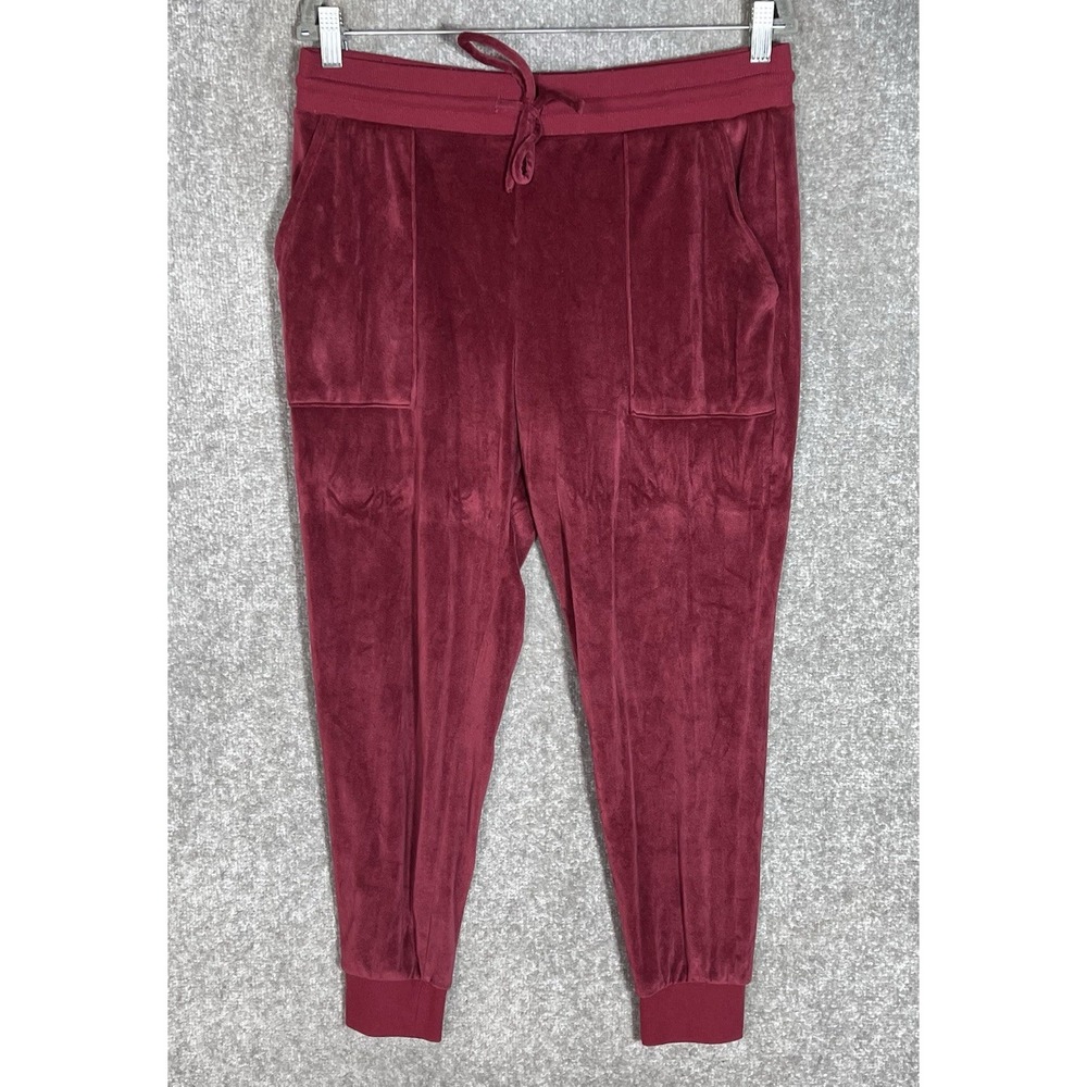 Stars Above Velour Pull On Lounge Jogger Pants Womens Sz Large Burgundy Pockets
